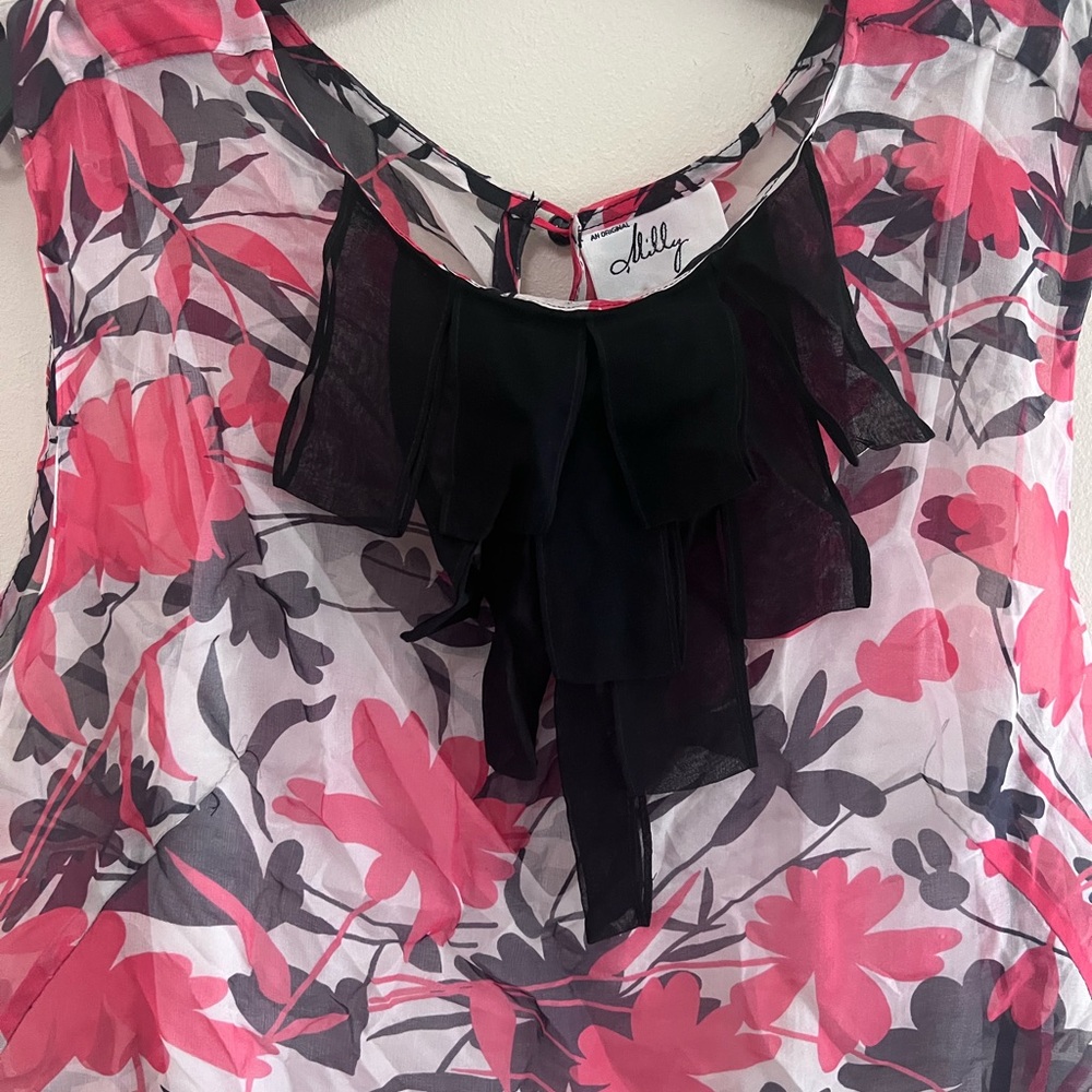 Milly Pink Floral Blouse with Black Bow NWT - Picture 3 of 8